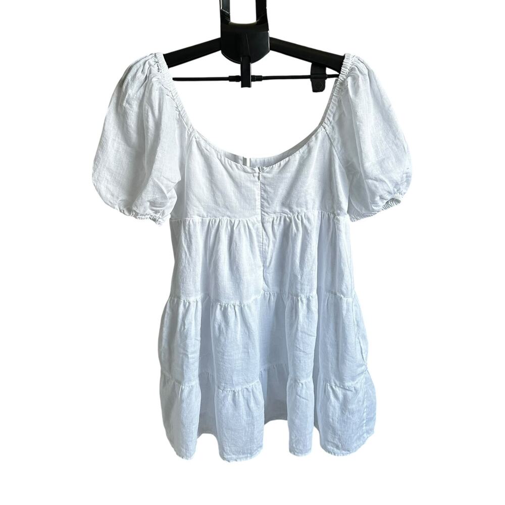 Nia White Lined Tiered Babydoll Dress Women's Size Large | 5-9-3